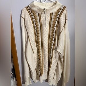 Stacy Adams Ivory and Tan Patterned Crewneck Sweater